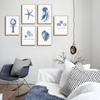 6 Pcs Blue Coastal Wall Art Watercolor Starfish Conch Jellyfish lobster Painting Cute Sea Life Poster Print for Modern Waterfront Themed Home