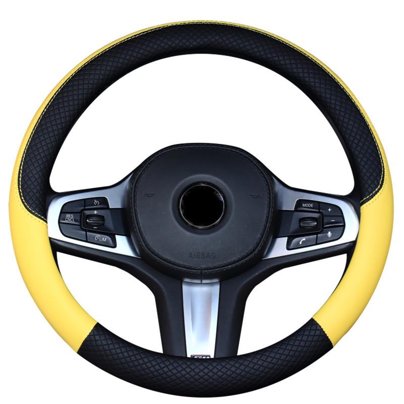 Universal Leather Car Steering Wheel Cover All Season Carbon Fiber Pattern Anti-Slip Protective Handle Gear Inner