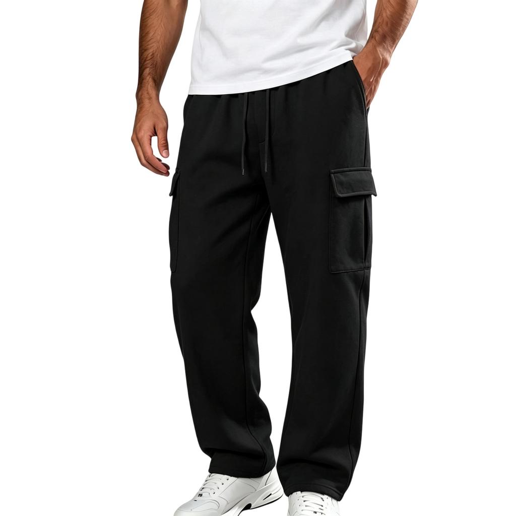 Men's Casual Loose Fit Wide Straight Leg Multi-Pocket Long Pants for Everyday Wear