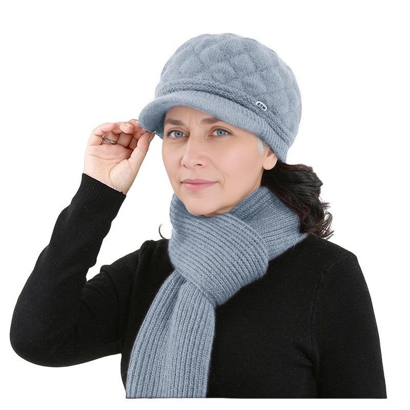 Warm Velvet Wool Beret for Middle-Aged & Elderly - Fashionable, Solid Color, Thick Knitted Winter Hat with Short Brim