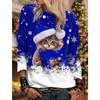 Christmas Women's Sweatshirt Cat Sportswear Holiday Print Christmas Casual Round Neck Long Sleeve Top Micro Stretch S-3XL