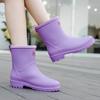 Fashion medium tube rain shoes women's water shoes winter wear rain boots adult velvet soft sole waterproof non-slip women's rubber shoes