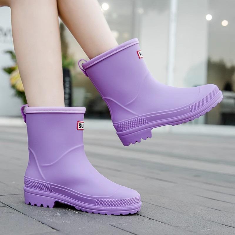 Fashion medium tube rain shoes women's water shoes winter wear rain boots adult velvet soft sole waterproof non-slip women's rubber shoes