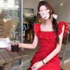 Xiaofei sleeve French polka dot red suspender dress children's summer new seaside vacation beautiful long dress