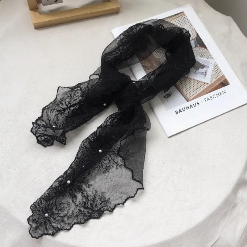 Elegant Literary Retro Dirty Dye Trendy Lace Silk Scarf Women's Versatile Decorative Collar Sunscreen Shawl Spring Summer Thin