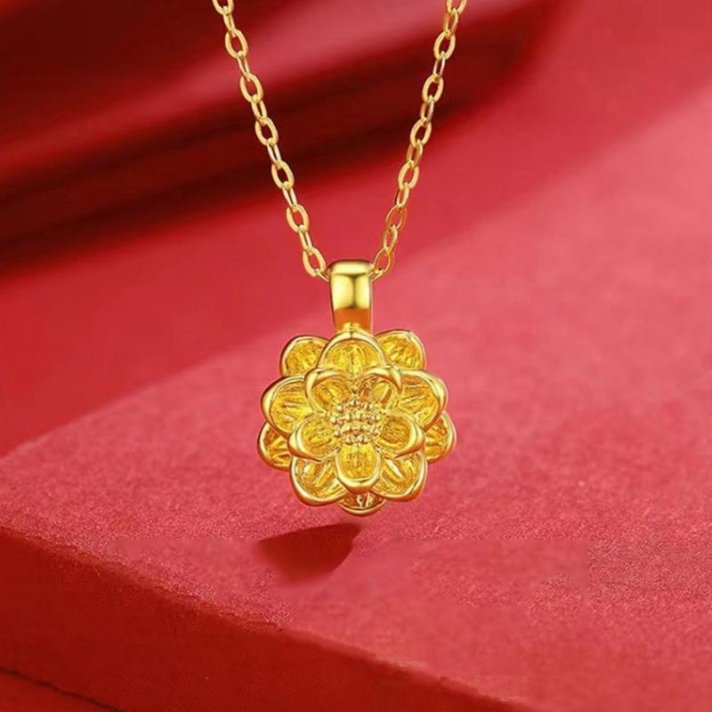 Shuibei Gold Lotus Pendant - 999 Pure Gold Necklace in Chinese Trend Style Pendant Only