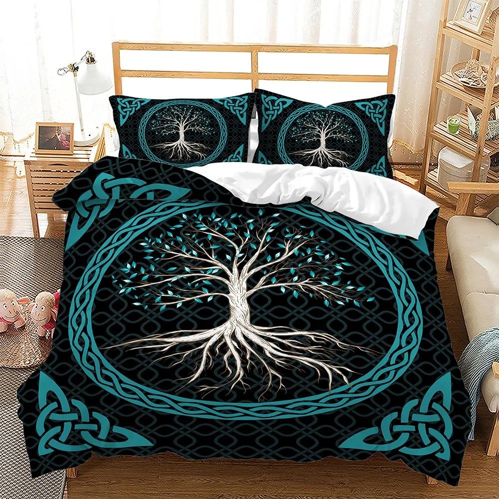 Tree of Life Duvet Cover Set Blue Tree with Black Background 3D Print Comforter Cover for Kids Boys Girls Polyester Bedding Set