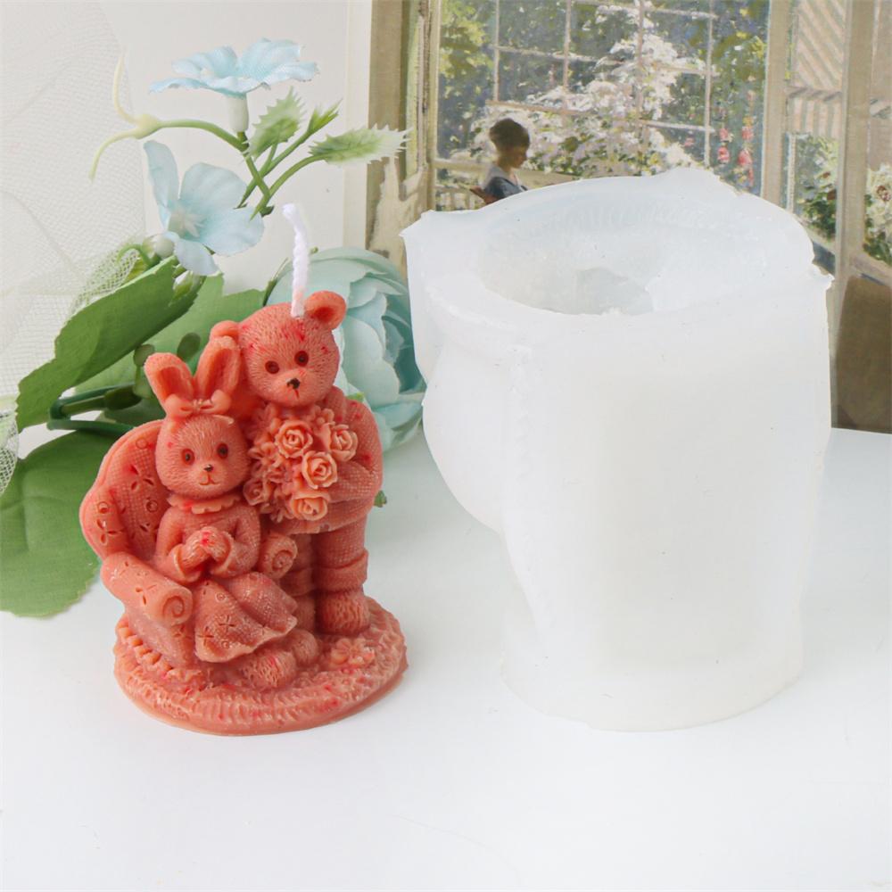 Silikonowa forma do świec w kształcie misia ślubnego 3D, forma do mydła, żywicy, gipsu, niedźwiedź przytulający, zwierzęta, rękodzieło, prezenty, dekoracje na rocznicę ślubu