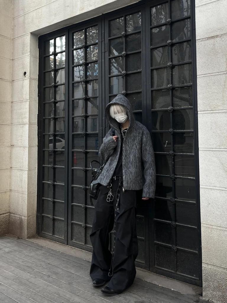 70% Wool Full-Zip Mohair Hooded Sweater Jacket for Autumn/Winter