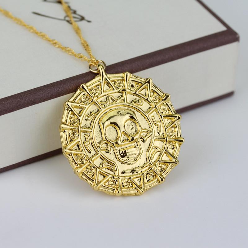 Pirates Of The Caribbean Necklace For Men With Gold Finish And Skull Charm Suitable For Gifts