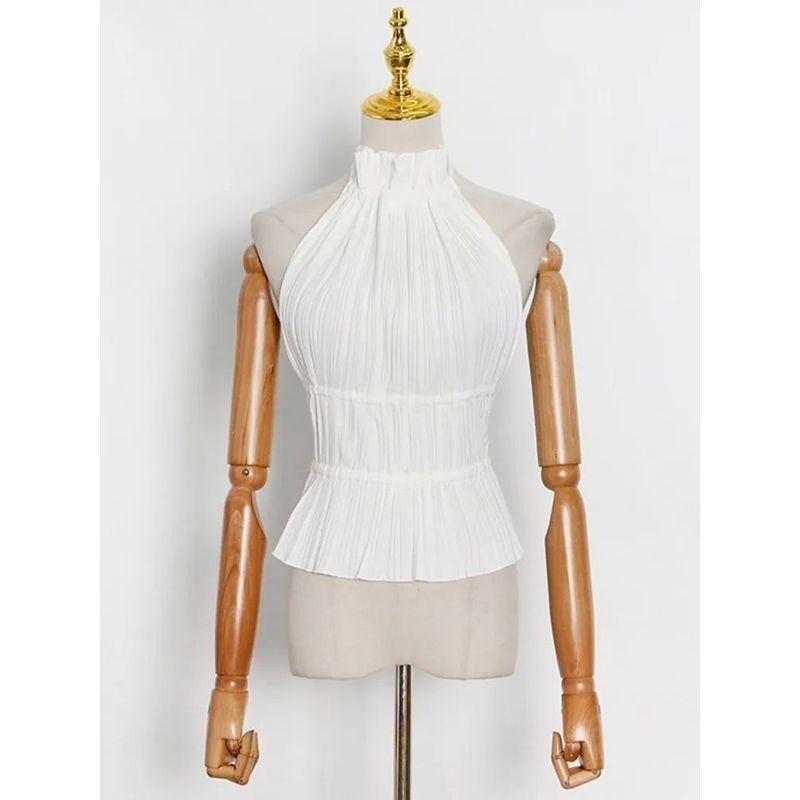 Sleeveless Lace-up Sleeveless Vest with High Neck Sexy Backless Lace Up