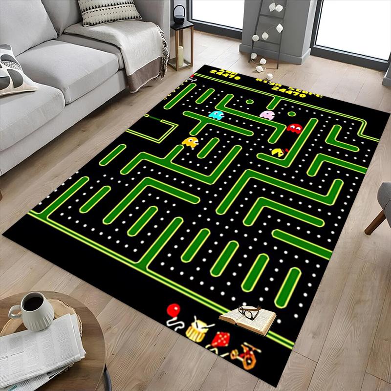 1pc Pacman Maze Adventure Carpet for Playroom Bedroom Living Room Sofa Home Decor,kids Game Area Rug Non-slip Floor Mat Y730144