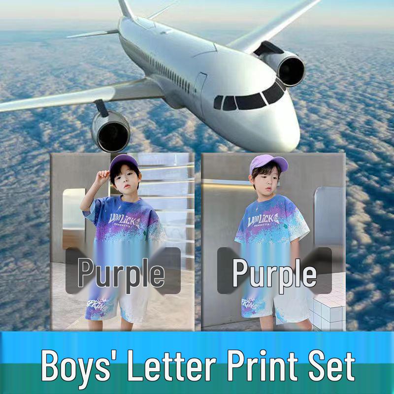 Boys' 2026 Quick-Dry Gradient Sportswear Set: Short-Sleeve Printed Two-Piece Summer Outfit