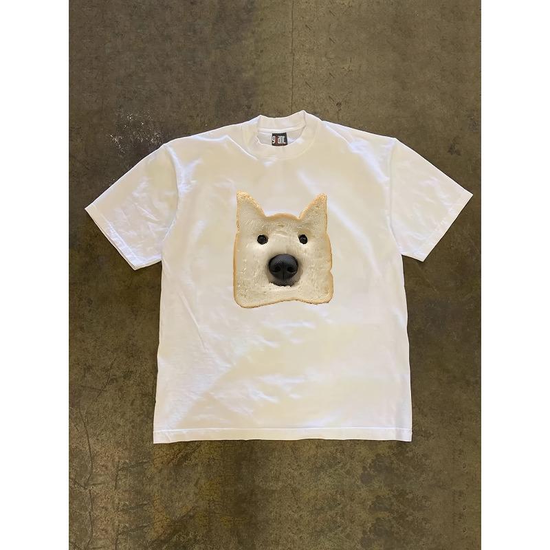 Bread Puppy Creative Pattern Round Neck Tshirt Pure Summer Trendy Short Sleeves Casual Everyday Style Top