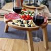 Folding Picnic Table With Glass Holder Round Foldable Desk Wine Glass Rack Collapsible Camping Table For Party Wooden Outdoor