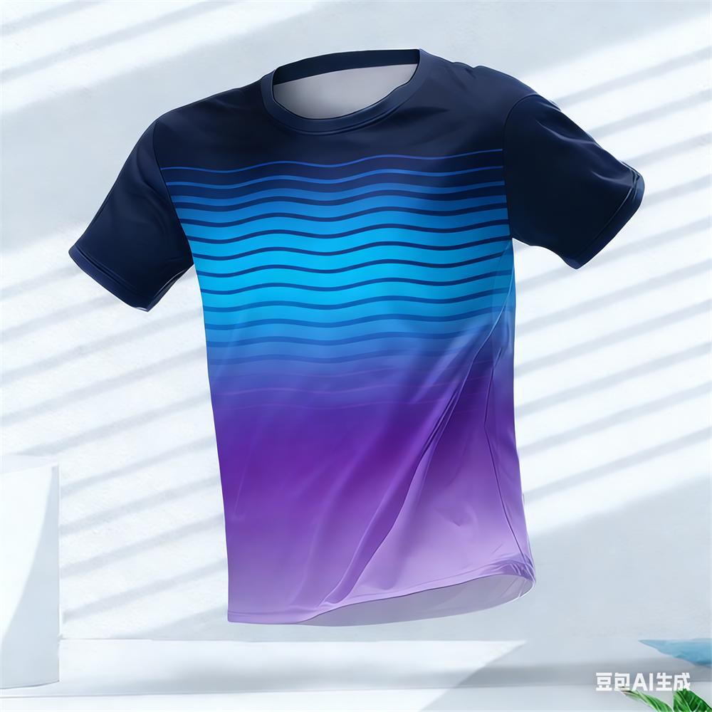 Fashion Stripe 3D Color Blocking Print Men's T Shirt Summer Casual O-neck Loose Tops Outdoor Running Fitness Sports Short Sleeve