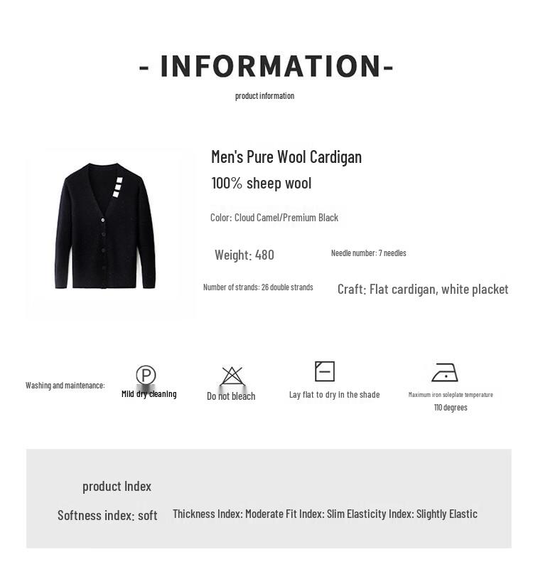 Hengyuanxiang Men's Thickened 100% Wool V-Neck Cardigan 78015