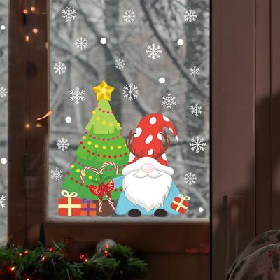 Gnomi di Natale Cartoni Animati Albero di Natale Fiocco di Neve Scatola Regalo Finestre di Vetro Adesivi per Finestre