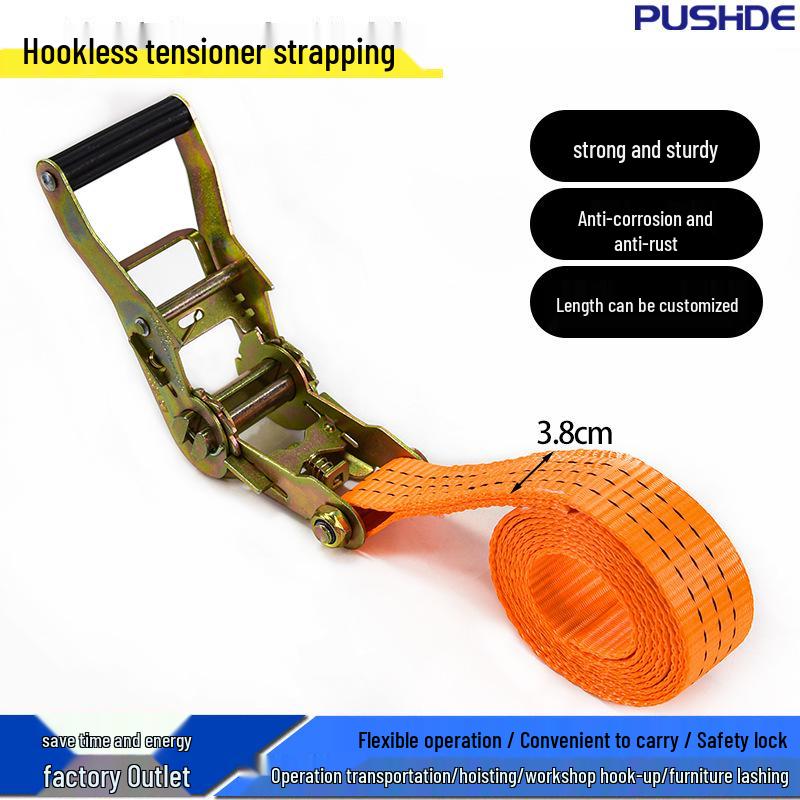 Hookless Ratchet Tie-Down Strap for Towing, Outdoor Fastening, and Car Rescue