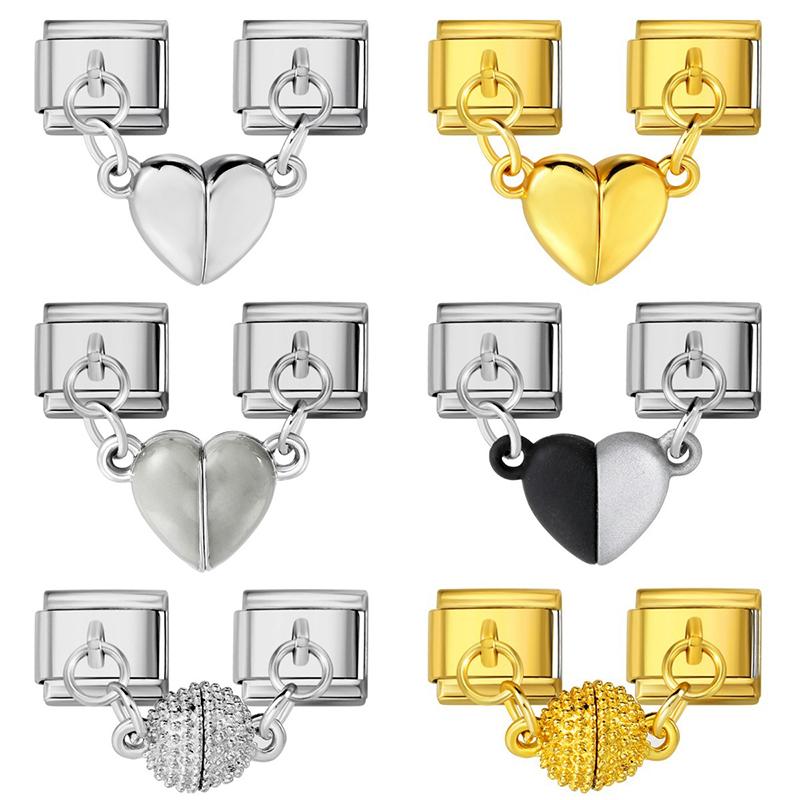 Removable Magnetic Attraction Cute Heart Italian Charm Link Buckle Stainless Steel Bracelet  Diy Making Beads Jewelry