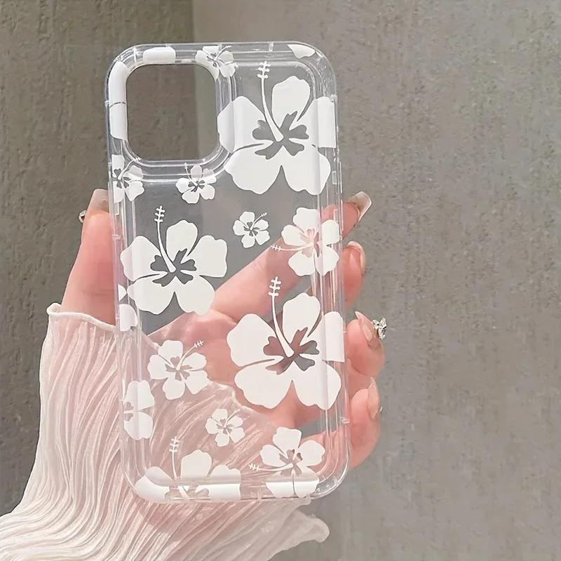 Fashion Clear Flower Phone Case For iPhone 17 Pro 16 14 13 11 12 15 Pro Max 16E Air Bag Shockproof Phone Cover