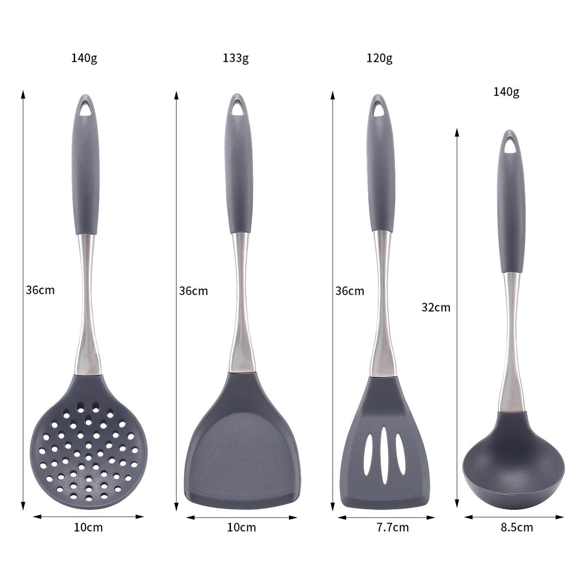 

4 шт. кухонные инструменты, силиконовая кухонная утварь, серая лопатка, силиконовая ручка из нержавеющей стали, антипригарная лопатка для жарки, набор ложек серый
