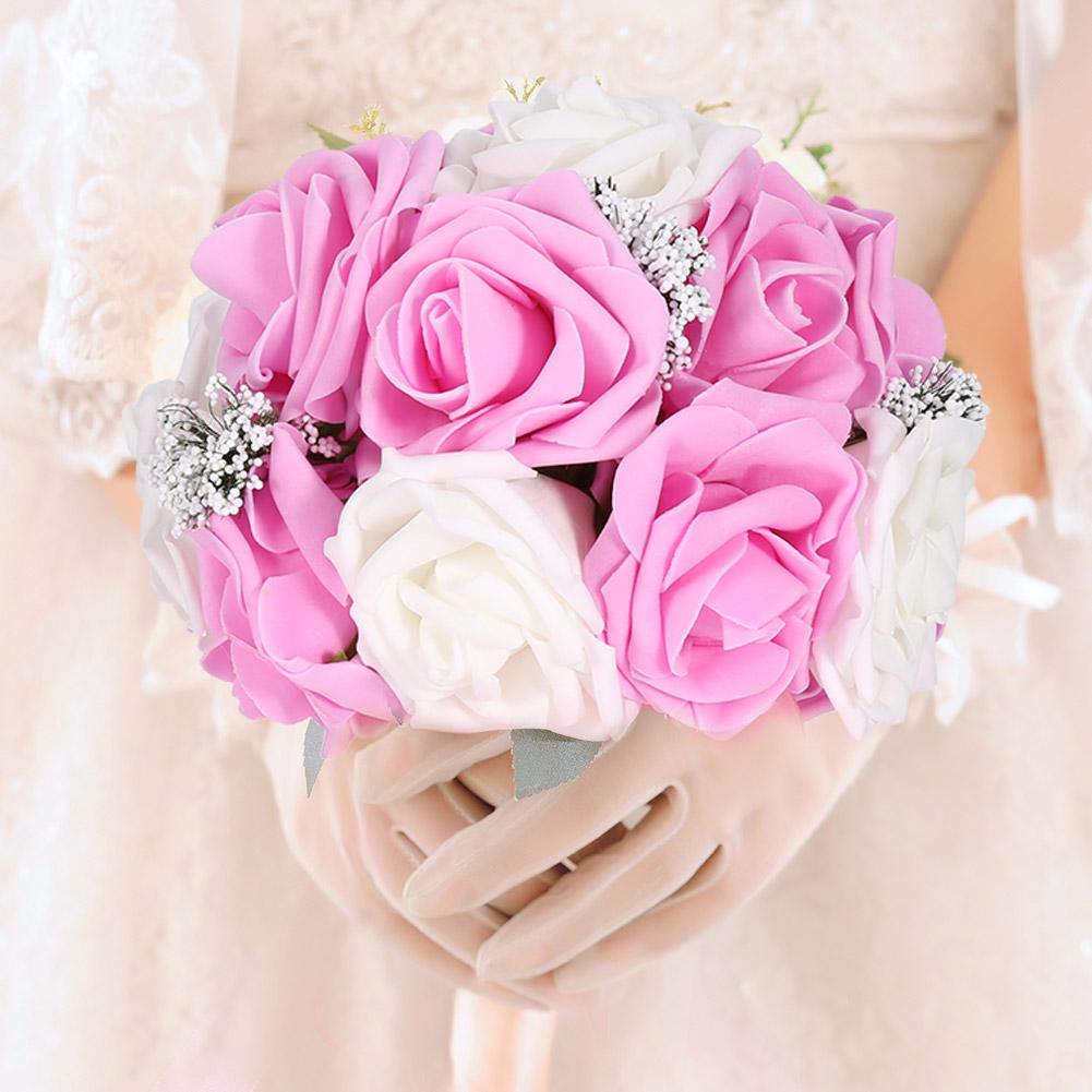 Artificial Bridal Bouquet Flowers for Wedding Decorations Props Accessories (Purple)