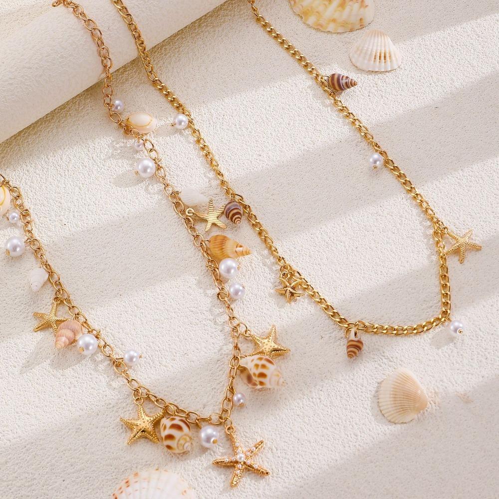 1 Pcs Natural Seashells Beach Jewelry Summer Bohemia Ocean Elements Necklace Starfish