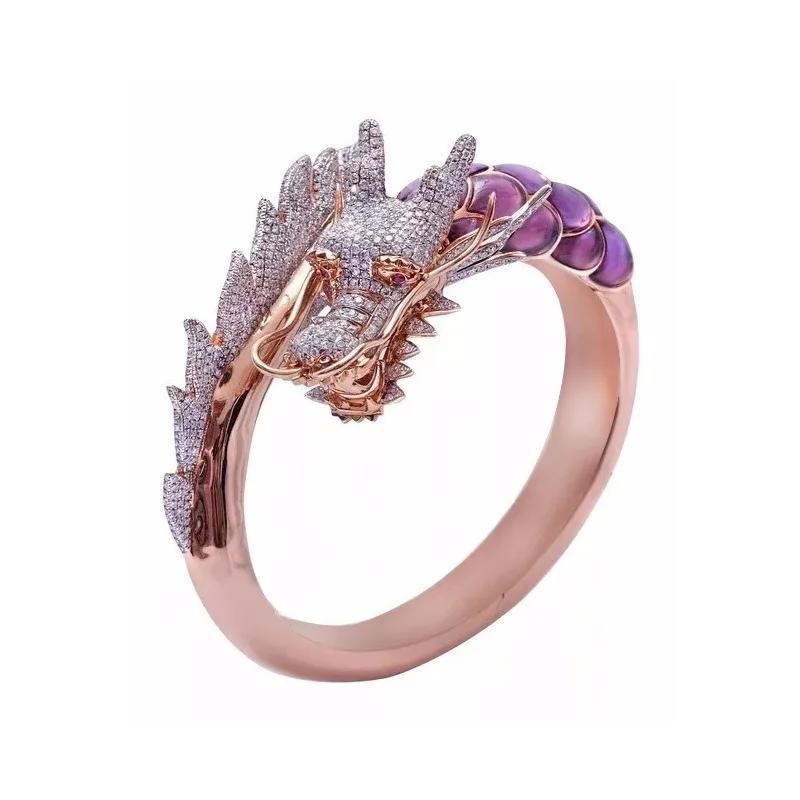 

Rose Gold Dragon Ring for Women Men CZ Stone Fashion Band Wedding Jewelry Trendy Anniversary Gift 7 фиолетовый