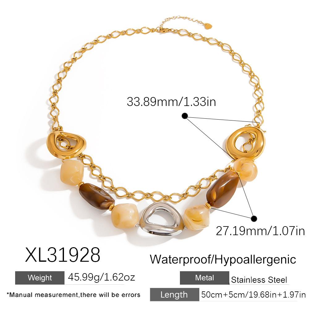 Stainless steel necklace, natural resin accessories, irregular, acrylic bead necklace, high-end collarbone chain