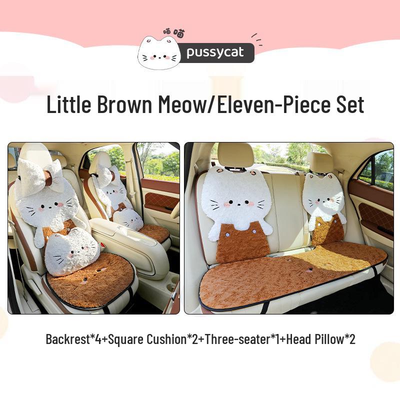Women's Winter Plush Cartoon Car Seat Cushion - Warm Half-Wrap, Small Waist Design