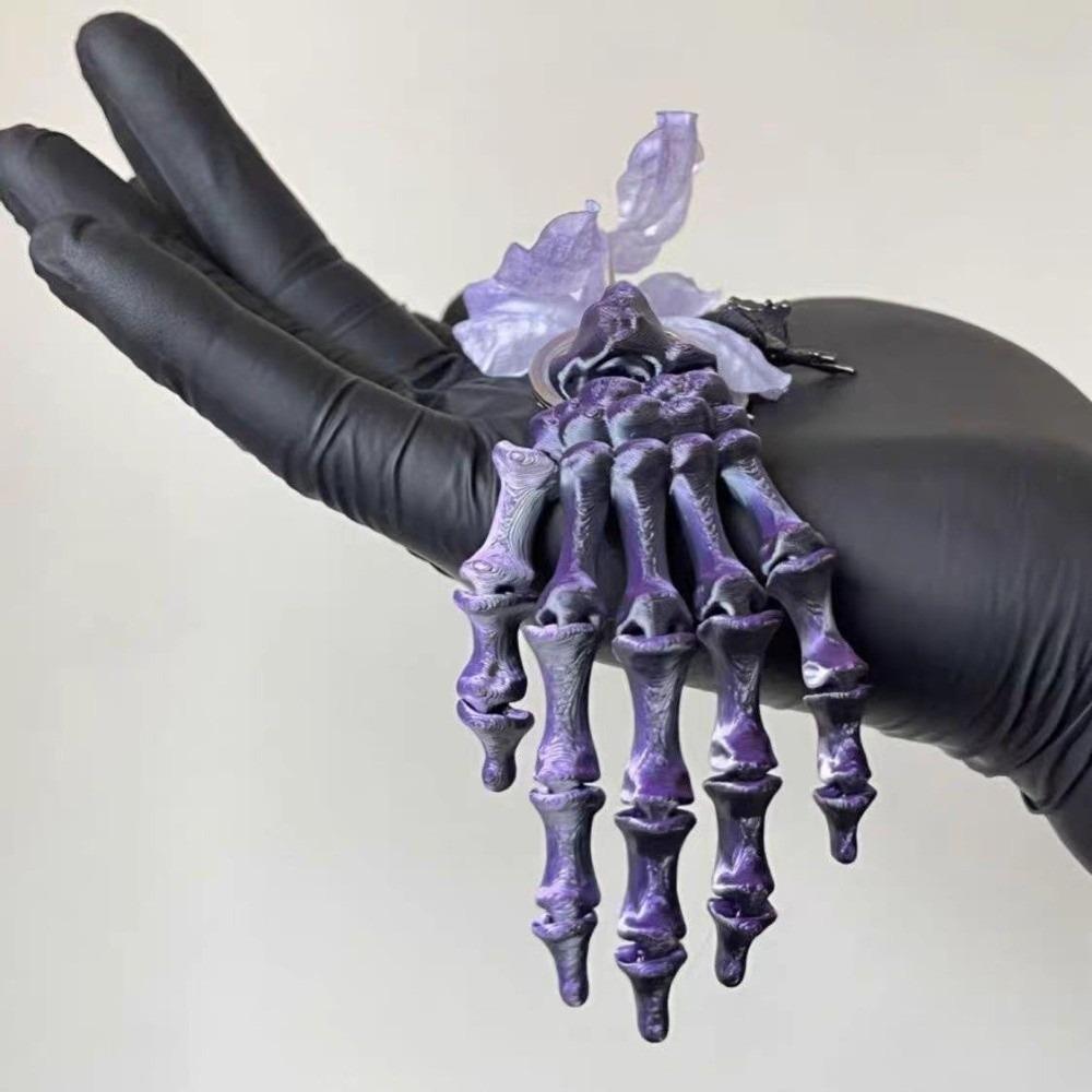 Hyper-realistic Gothic Skeleton Hand Metallic-luster Flexible-joints Articulated Bone Key Chain Lightweight-durable