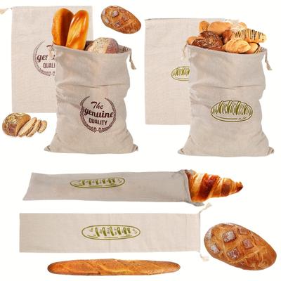 1/6pcs Reusable Linen Bread Bag Baking Storage Container for Toast Unbleached Preservation Bag with Drawstring Kitchen Organizer