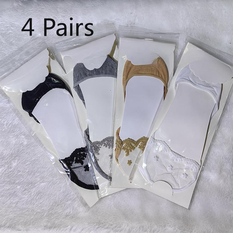 

4 пары женских летних тонких силиконовых невидимых носков-лодочек с низким вырезом 4 Pairs