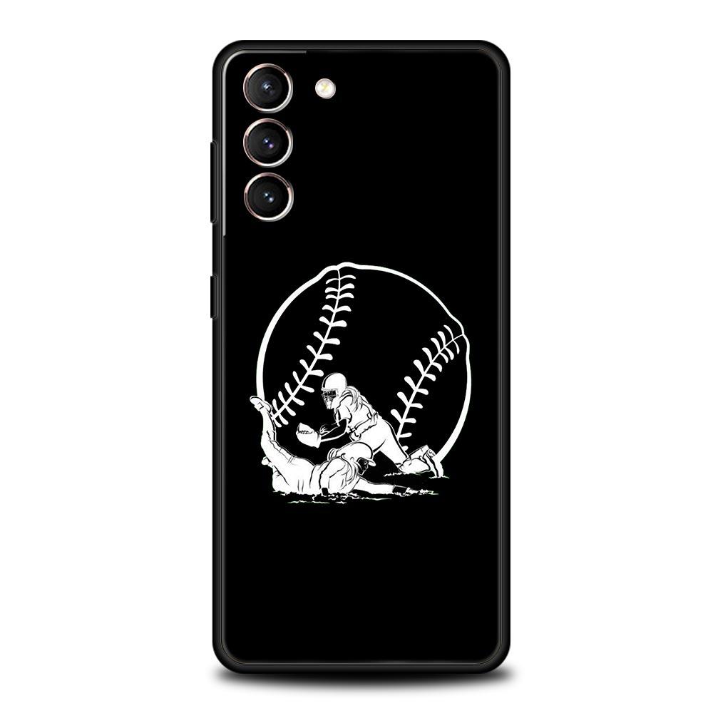 Baseball Phone Case For Samsung Galaxy S25 S24 S23 FE S22 Ultra S20 S21 5G S10 Plus S10E Soft Black Cover