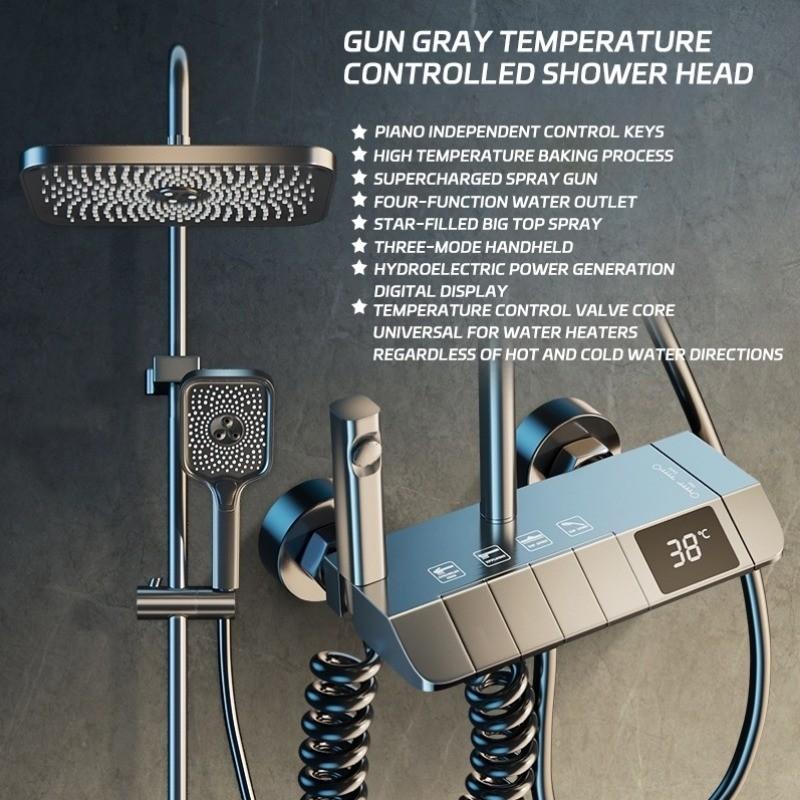 Stainless Steel Bathroom Showerhead Set Thermostatic Digital Display Showerhead Piano Key Advanced Shower Set