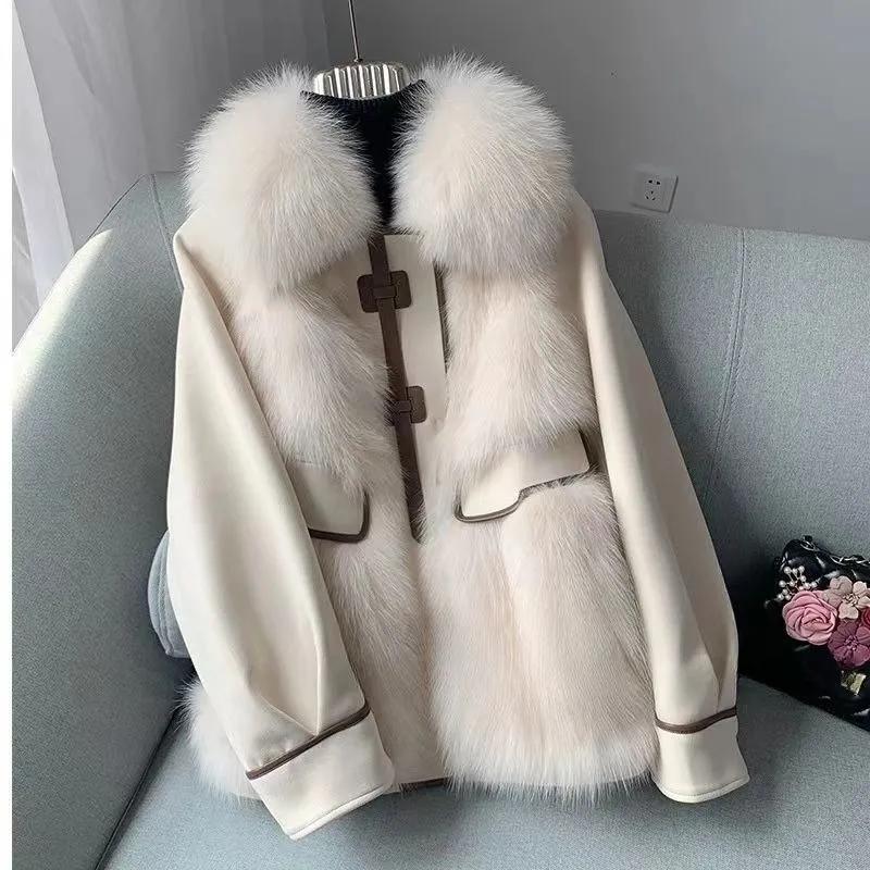 Winter Jacket Women's Fur Integrated Short Jacket Imitation Fox Fur Grass Jacket Female Patchwork Down Cotton Jacket