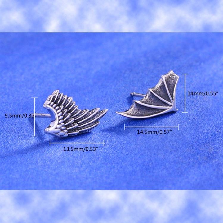 Retro Asymmetric Earrings Angel Demon Wing Earrings Female Classic Stud Earrings