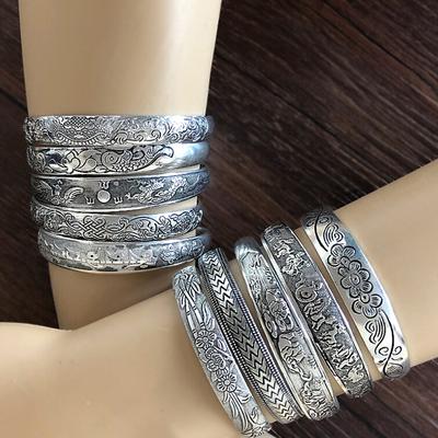 Pulsera de Apertura Retro Brazalete Vintage Tallado con Tótem