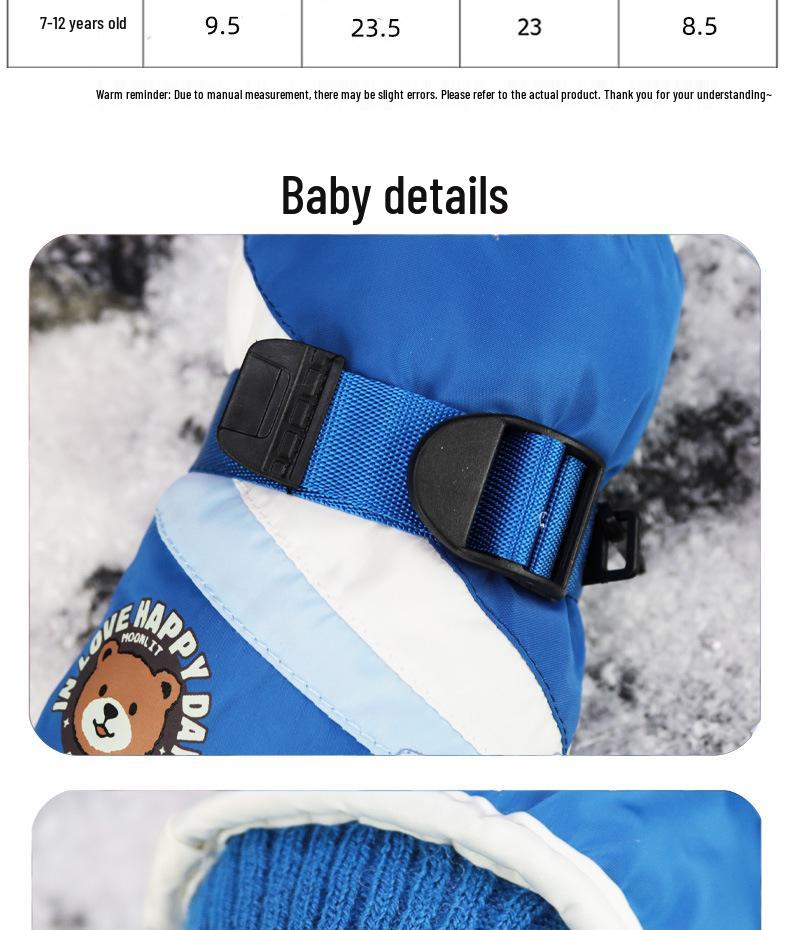 Kids' Cartoon Ski Gloves: Non-Slip, Fleece-Lined, Waterproof, Windproof, Coldproof for Winter Cycling and Snow Play.