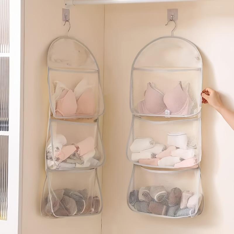 1pc Multi-Layer Hanging Closet Organizer for Socks and Underwear Fabric Mesh Storage Bag with Pockets Wall-Mounted Wardrobe Divider for Bedroom