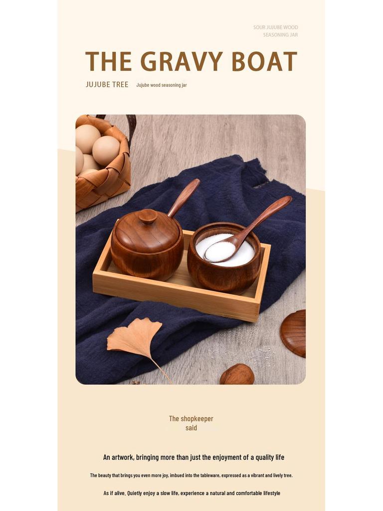 Retro Jujube Wood Spice Jar Set with Lid - Custom Logo Salt Shaker & Seasoning Box for Kitchen