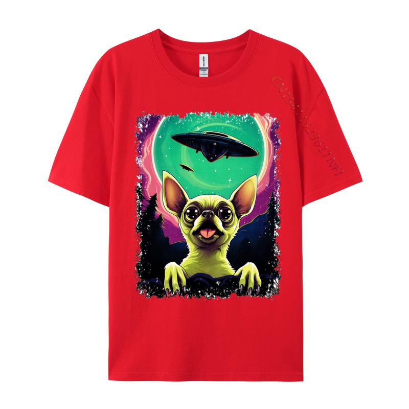 100 Cotton Fabric Men Chihuahua Puppy Surprised Ufo Flying Saucer T Shirt Casual Tops Shirt 2024 Newest Tops Shirt
