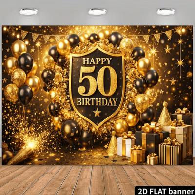2D 50th Birthday Black Gold Balloons Photography Background