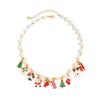 Salircon Christmas Tree Santa Claus Snowman Bell Pendant Necklace for Women Creative Metal Clavicle Choker Party New Year Gift