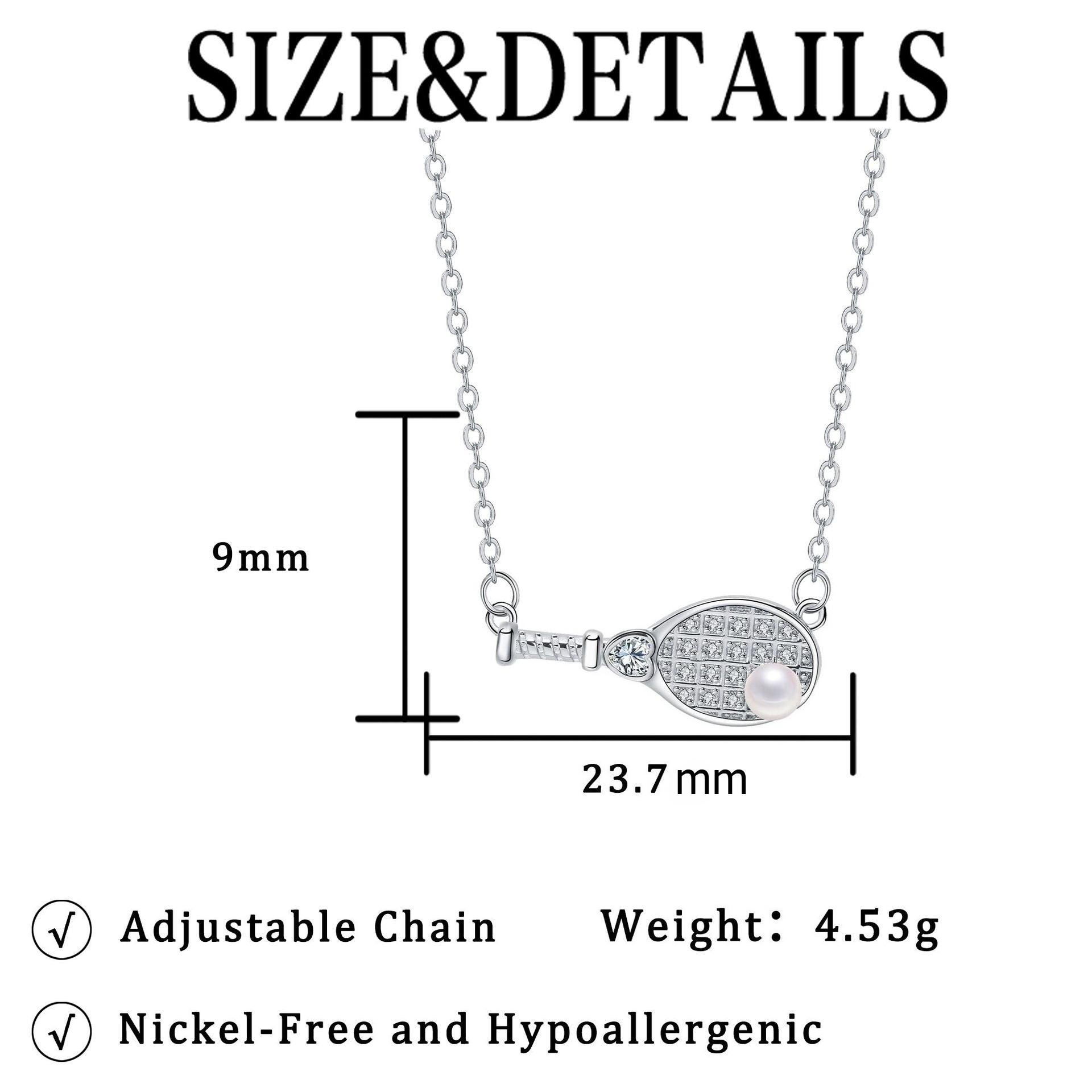 Tennis Racket Necklaces for Women Dainty Filled with Zircon Adjustable Racket Charm Sport Lover Necklace Tennis Jewelry Gifts 4-4.5mm&50cm&Silver белый