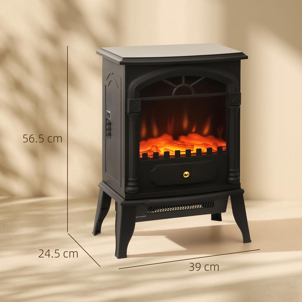 Electric Fireplace Stove Heater with 3D Flame Effect, 2000W/1000W, Freestanding Portable Fireplace with Adjustable Thermostat