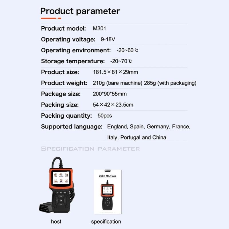 OBD Scanner Auto Check Engine Troubleshooting Light Fault Error Code Reader with Digital Screen for Read Car Information