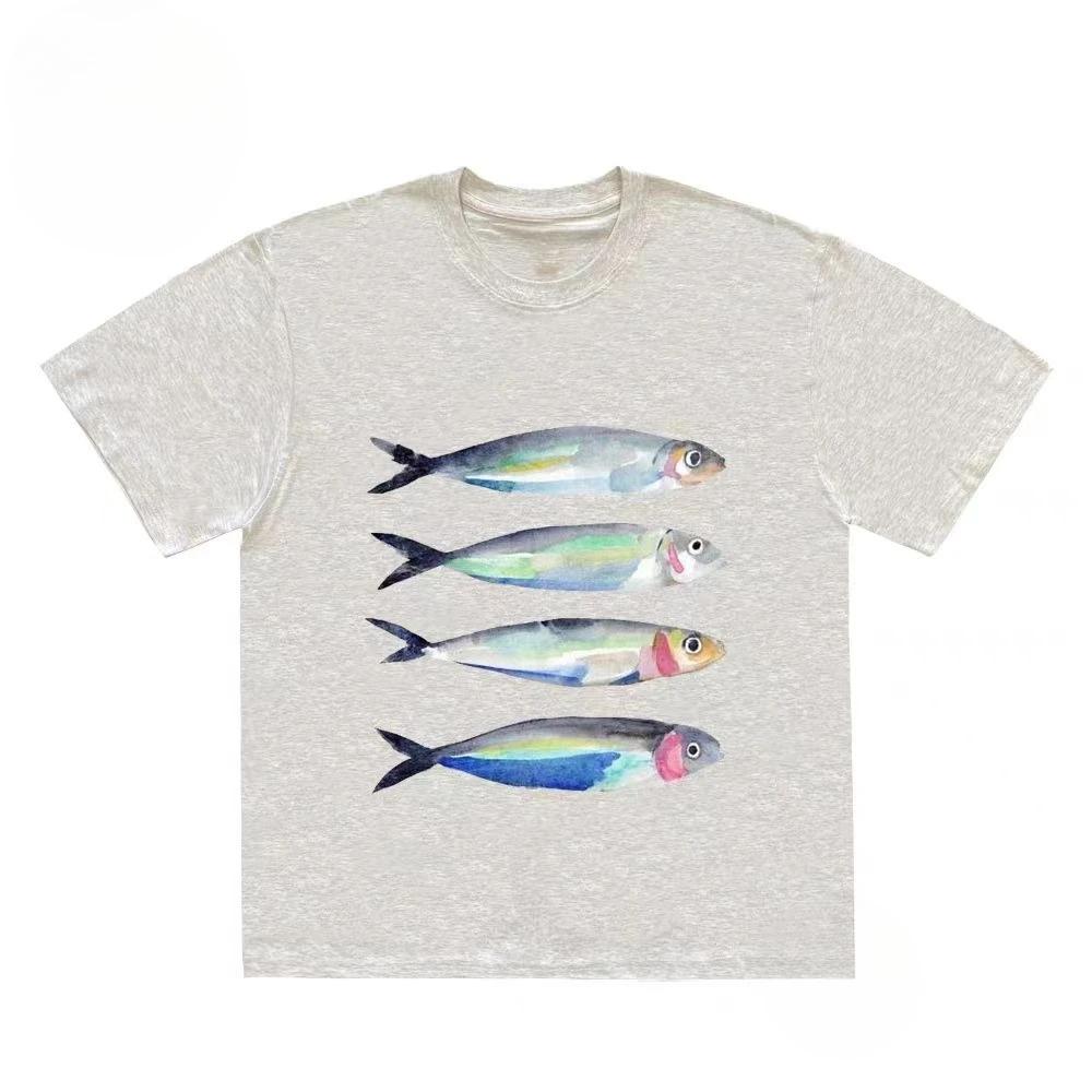 Mens shortsleeved fourcolor underwater pattern 100 cotton printed casual and fashionable clothing Tshirt S