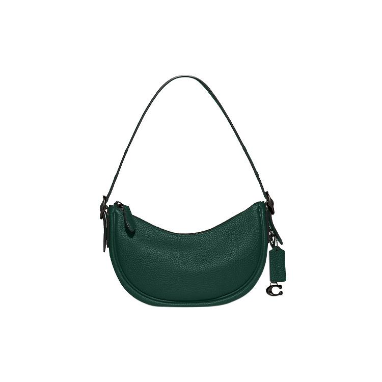 New COACH Luna Pebbled Leather Handbag, Shoulder Bag Women's Forest Green CC439-V5FOR